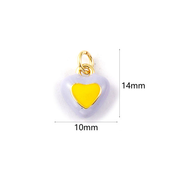 2 PCs Eco-friendly Brass Valentine's Day Charms 18K Real Gold Plated Yellow Enamel Heart 14mm x 10mm の画像