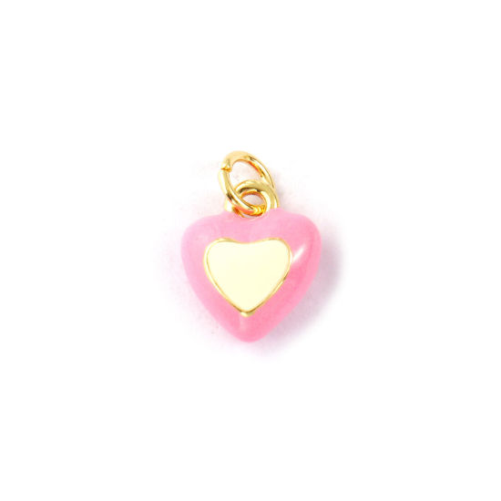 2 PCs Eco-friendly Brass Valentine's Day Charms 18K Real Gold Plated Beige Enamel Heart 14mm x 10mm の画像