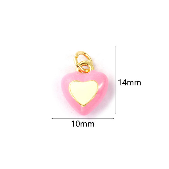 2 PCs Eco-friendly Brass Valentine's Day Charms 18K Real Gold Plated Beige Enamel Heart 14mm x 10mm の画像