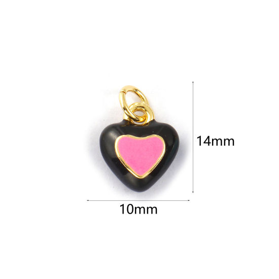 2 PCs Eco-friendly Brass Valentine's Day Charms 18K Real Gold Plated Pink Enamel Heart 14mm x 10mm の画像