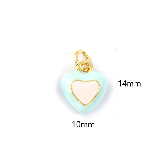 2 PCs Eco-friendly Brass Valentine's Day Charms 18K Real Gold Plated Light Blue Enamel Heart 14mm x 10mm の画像