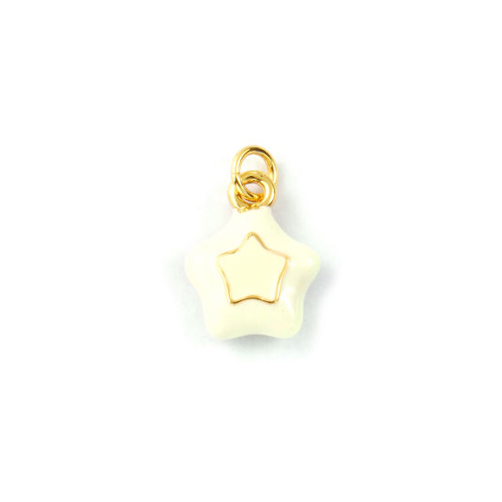 2 PCs Eco-friendly Brass Galaxy Charms 18K Real Gold Plated Beige Enamel Pentagram Star 18mm x 11.5mm の画像