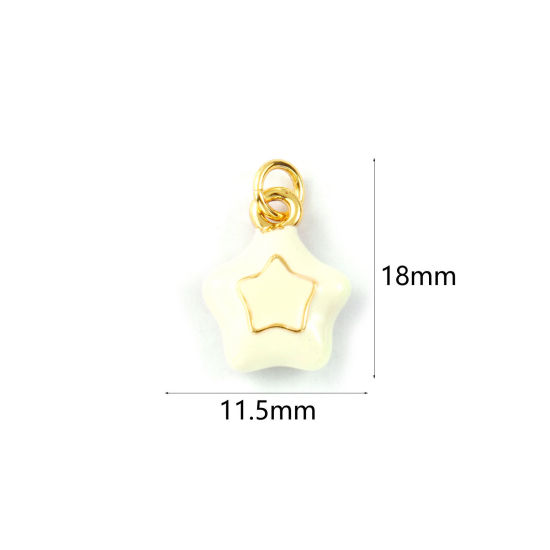 2 PCs Eco-friendly Brass Galaxy Charms 18K Real Gold Plated Beige Enamel Pentagram Star 18mm x 11.5mm の画像