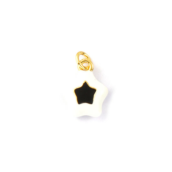 2 PCs Eco-friendly Brass Galaxy Charms 18K Real Gold Plated Black Enamel Pentagram Star 18mm x 11.5mm の画像