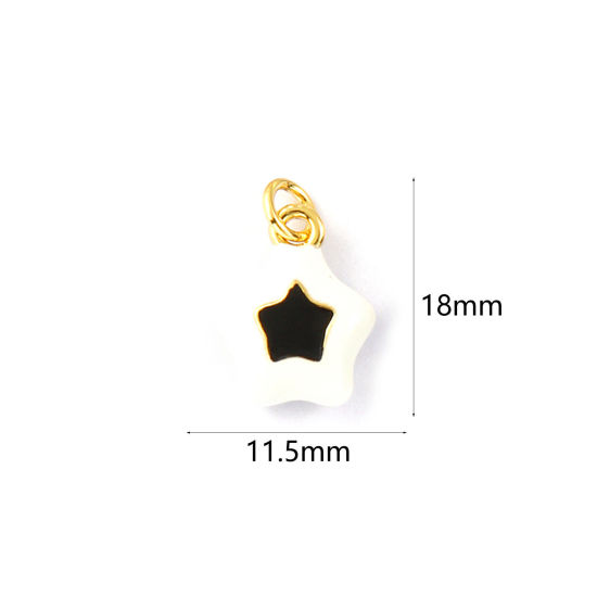 2 PCs Eco-friendly Brass Galaxy Charms 18K Real Gold Plated Black Enamel Pentagram Star 18mm x 11.5mm の画像