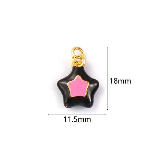 2 PCs Eco-friendly Brass Galaxy Charms 18K Real Gold Plated Pink Enamel Pentagram Star 18mm x 11.5mm の画像