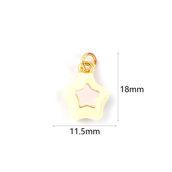2 PCs Eco-friendly Brass Galaxy Charms 18K Real Gold Plated Beige Enamel Pentagram Star 18mm x 11.5mm の画像
