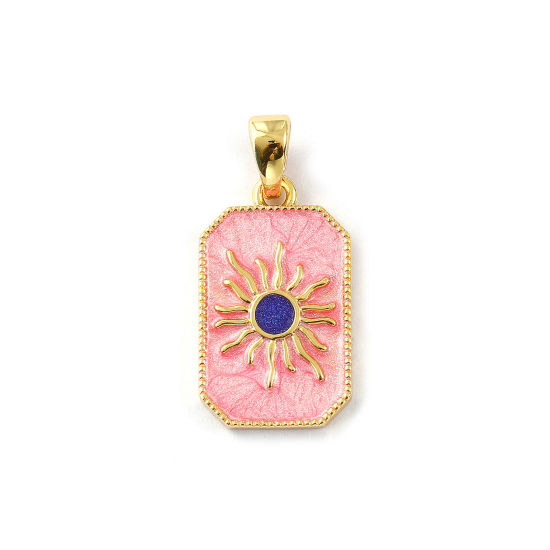 Изображение 2 PCs Eco-friendly Brass Galaxy Pendants 18K Real Gold Plated Pink Enamel Octagon Sun Pearlized 3cm x 1.4cm