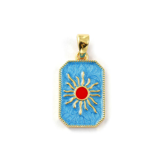 Изображение 2 PCs Eco-friendly Brass Galaxy Pendants 18K Real Gold Plated Blue Enamel Octagon Sun Pearlized 3cm x 1.4cm