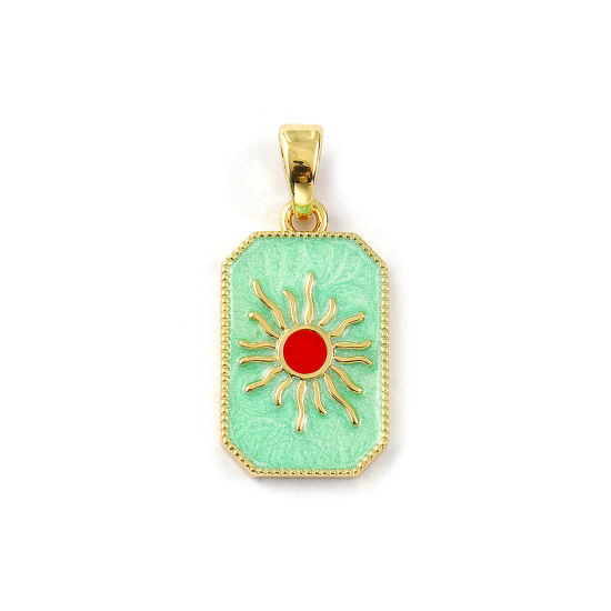 Изображение 2 PCs Eco-friendly Brass Galaxy Pendants 18K Real Gold Plated Light Green Enamel Octagon Sun Pearlized 3cm x 1.4cm