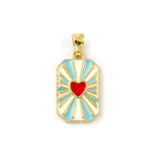 Изображение 2 PCs Eco-friendly Brass Valentine's Day Pendants 18K Real Gold Plated Multicolor Enamel Octagon Heart 3cm x 1.4cm