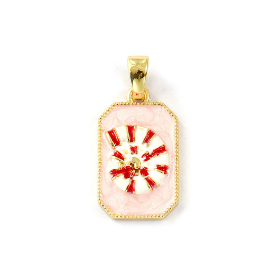 Image de 2 PCs Eco-friendly Brass Pendants 18K Real Gold Plated Light Pink Enamel Octagon Conch Sea Snail Pearlized 3cm x 1.4cm