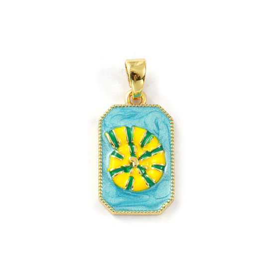 Image de 2 PCs Eco-friendly Brass Pendants 18K Real Gold Plated Light Blue Enamel Octagon Conch Sea Snail Pearlized 3cm x 1.4cm