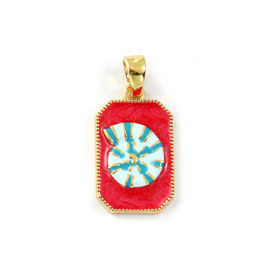 Image de 2 PCs Eco-friendly Brass Pendants 18K Real Gold Plated Red Enamel Octagon Conch Sea Snail Pearlized 3cm x 1.4cm
