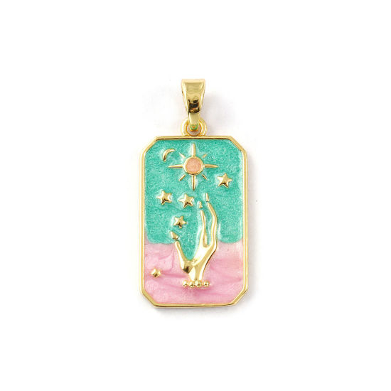 Изображение 1 Piece Eco-friendly Brass Galaxy Pendants 18K Real Gold Plated Green Enamel Octagon Star Pearlized 3.5cm x 1.6cm