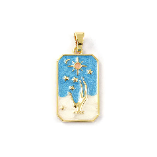 Изображение 1 Piece Eco-friendly Brass Galaxy Pendants 18K Real Gold Plated Blue Enamel Octagon Star Pearlized 3.5cm x 1.6cm