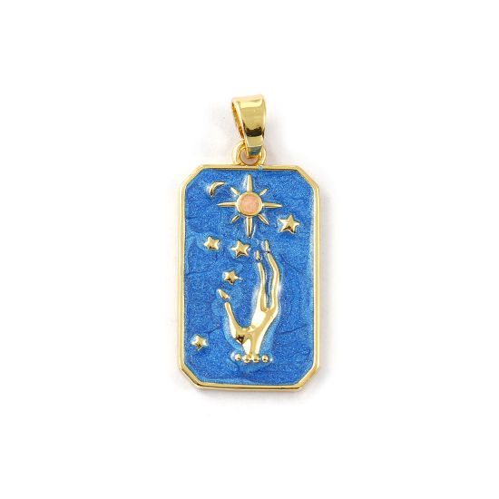 Изображение 1 Piece Eco-friendly Brass Galaxy Pendants 18K Real Gold Plated Dark Blue Enamel Octagon Star Pearlized 3.5cm x 1.6cm