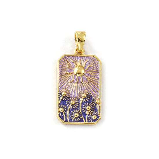 Изображение 1 Piece Eco-friendly Brass Flora Collection Pendants 18K Real Gold Plated Mauve Enamel Octagon Sunflower 3.5cm x 1.6cm