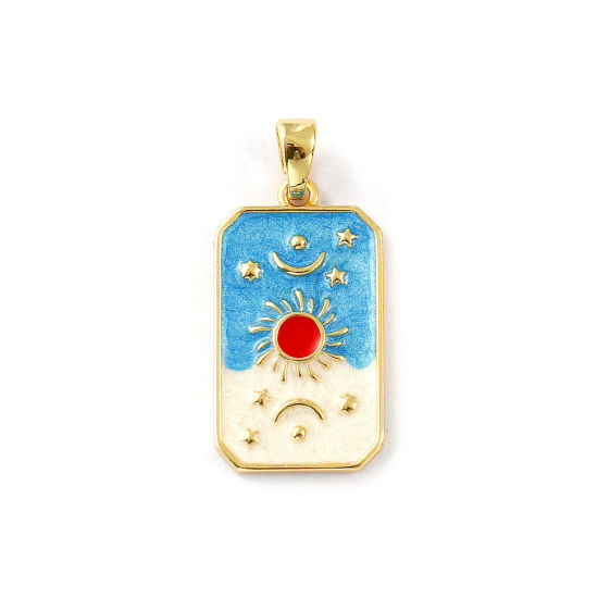 Изображение 1 Piece Eco-friendly Brass Galaxy Pendants 18K Real Gold Plated Blue Enamel Octagon Sun & Moon Pearlized 3.5cm x 1.6cm