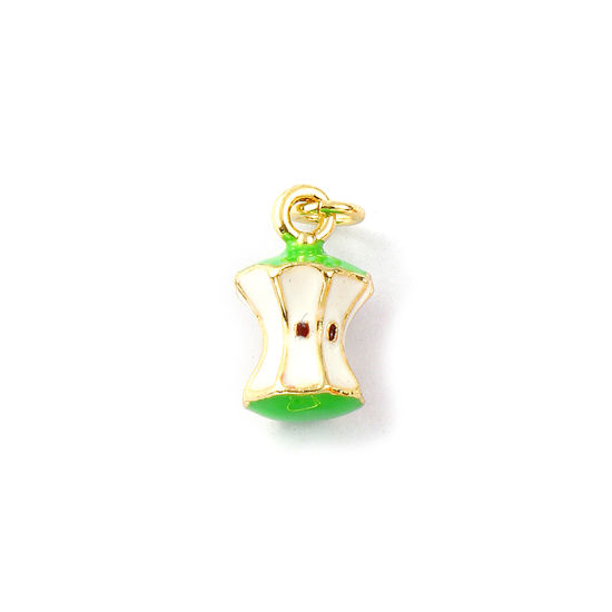 Изображение 1 Piece Eco-friendly Brass Flora Collection Charms 18K Real Gold Plated Green Enamel Apple Fruit 3D 17mm x 9mm