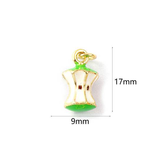 Изображение 1 Piece Eco-friendly Brass Flora Collection Charms 18K Real Gold Plated Green Enamel Apple Fruit 3D 17mm x 9mm