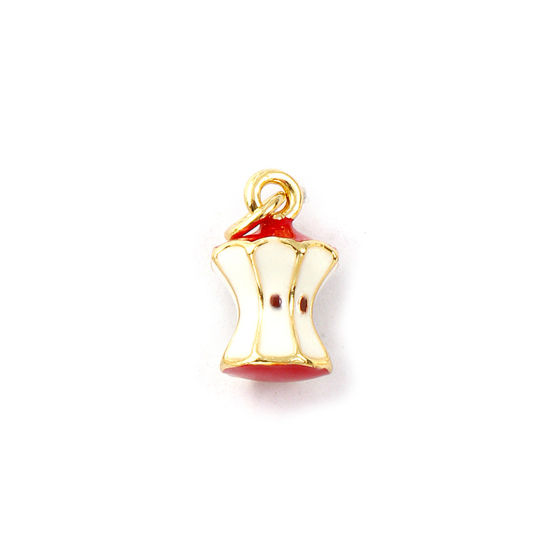 Изображение 1 Piece Eco-friendly Brass Flora Collection Charms 18K Real Gold Plated Red Enamel Apple Fruit 3D 17mm x 9mm