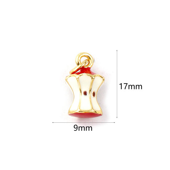 Изображение 1 Piece Eco-friendly Brass Flora Collection Charms 18K Real Gold Plated Red Enamel Apple Fruit 3D 17mm x 9mm