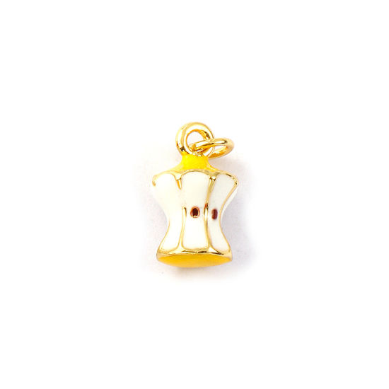 Изображение 1 Piece Eco-friendly Brass Flora Collection Charms 18K Real Gold Plated Yellow Enamel Apple Fruit 3D 17mm x 9mm