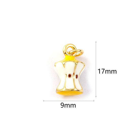 Изображение 1 Piece Eco-friendly Brass Flora Collection Charms 18K Real Gold Plated Yellow Enamel Apple Fruit 3D 17mm x 9mm