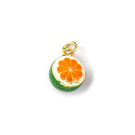 Изображение 1 Piece Eco-friendly Brass Flora Collection Charms 18K Real Gold Plated Orange Enamel Orange Fruit 3D 17mm x 10mm