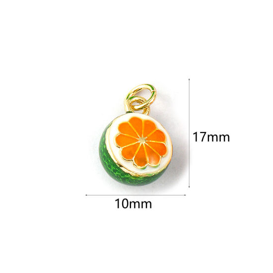 Изображение 1 Piece Eco-friendly Brass Flora Collection Charms 18K Real Gold Plated Orange Enamel Orange Fruit 3D 17mm x 10mm