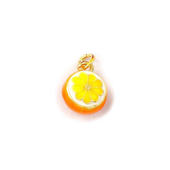 Изображение 1 Piece Eco-friendly Brass Flora Collection Charms 18K Real Gold Plated Yellow Enamel Orange Fruit 3D 17mm x 10mm
