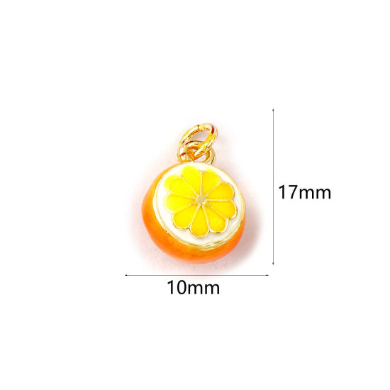Изображение 1 Piece Eco-friendly Brass Flora Collection Charms 18K Real Gold Plated Yellow Enamel Orange Fruit 3D 17mm x 10mm