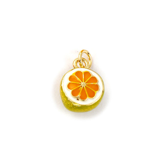 Изображение 1 Piece Eco-friendly Brass Flora Collection Charms 18K Real Gold Plated Orange Enamel Orange Fruit 3D 17mm x 10mm