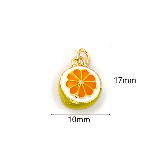 Изображение 1 Piece Eco-friendly Brass Flora Collection Charms 18K Real Gold Plated Orange Enamel Orange Fruit 3D 17mm x 10mm