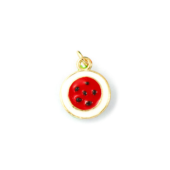 Изображение 1 Piece Eco-friendly Brass Flora Collection Charms 18K Real Gold Plated Red Enamel Watermelon Fruit 3D 19mm x 12.5mm