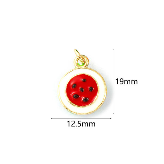 Изображение 1 Piece Eco-friendly Brass Flora Collection Charms 18K Real Gold Plated Red Enamel Watermelon Fruit 3D 19mm x 12.5mm
