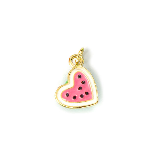 Изображение 1 Piece Eco-friendly Brass Flora Collection Charms 18K Real Gold Plated Pink Enamel Heart Watermelon Fruit 3D 15mm x 13mm