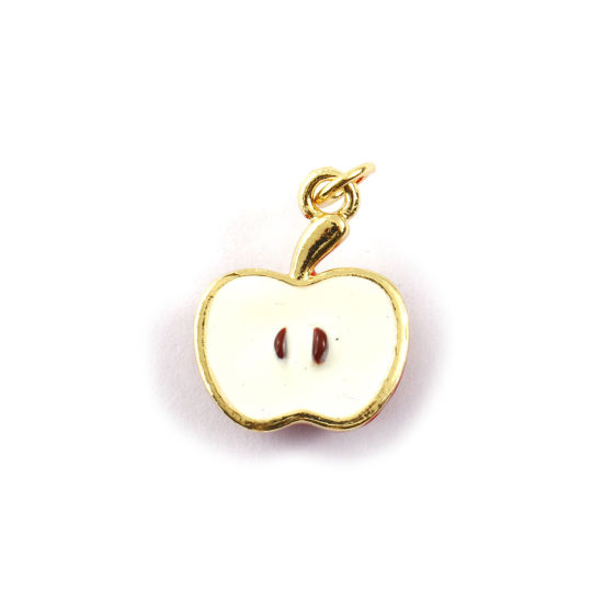 Изображение 1 Piece Eco-friendly Brass Flora Collection Charms 18K Real Gold Plated White Enamel Apple Fruit 3D 21mm x 15mm