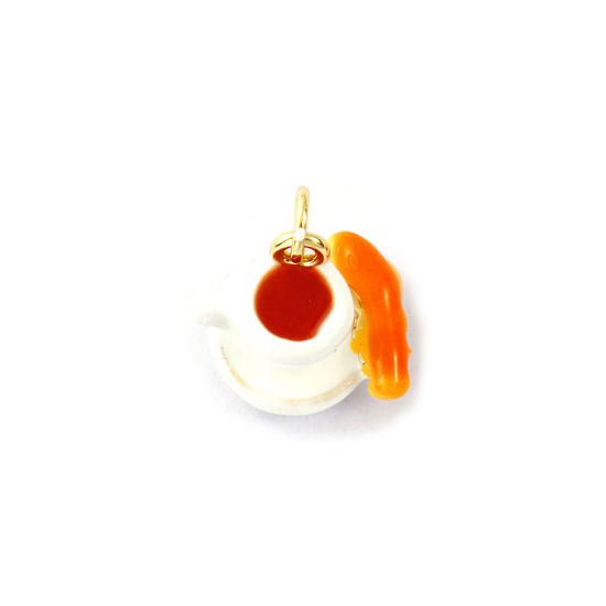 Image de 1 Piece Eco-friendly Brass Charms 18K Real Gold Plated Orange Enamel Cup 3D 15mm x 14mm