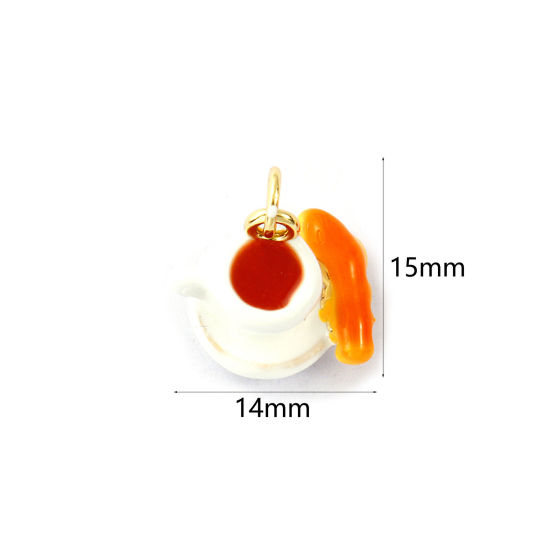 Image de 1 Piece Eco-friendly Brass Charms 18K Real Gold Plated Orange Enamel Cup 3D 15mm x 14mm