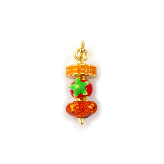 Image de 1 Piece Eco-friendly Brass Charms 18K Real Gold Plated Multicolor Enamel Tomatoes on Sticks 3D 23mm x 8mm