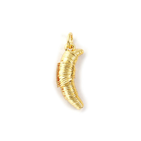 Image de 1 Piece Eco-friendly Brass Charms 18K Real Gold Plated Croissant Bread 3D 23mm x 8.5mm