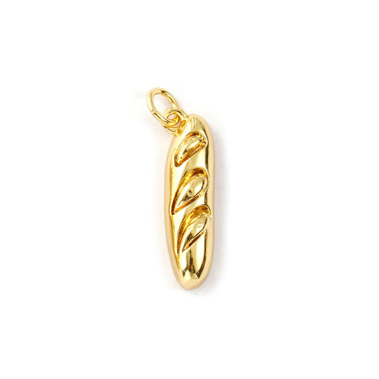 Image de 1 Piece Eco-friendly Brass Charms 18K Real Gold Plated Bread 3D 24mm x 6mm