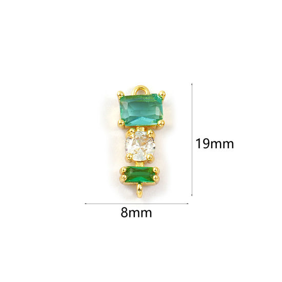 Изображение 1 Piece Eco-friendly Brass Geometric Connectors Charms Pendants 18K Real Gold Plated Rectangle Green Rhinestone 19mm x 8mm