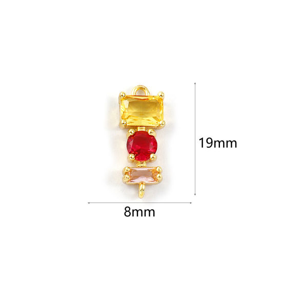 Изображение 1 Piece Eco-friendly Brass Geometric Connectors Charms Pendants 18K Real Gold Plated Rectangle Yellow Rhinestone 19mm x 8mm