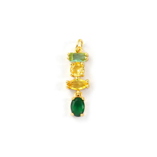 Изображение 1 Piece Eco-friendly Brass Geometric Charms 18K Real Gold Plated Tassel Green Rhinestone 29mm x 8mm