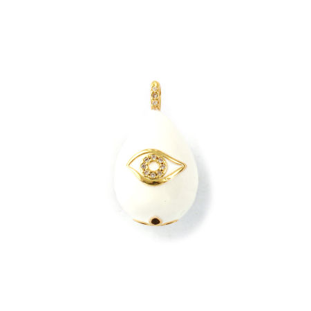 1 Piece Eco-friendly Brass Charms 18K Real Gold Plated White Enamel Drop Eye 3D Clear Cubic Zirconia 26mm x 15mm