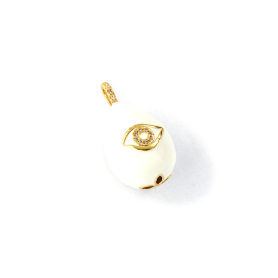 Image de 1 Piece Eco-friendly Brass Charms 18K Real Gold Plated White Enamel Drop Eye 3D Clear Cubic Zirconia 26mm x 15mm