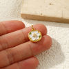 Picture of 2 PCs Eco-friendly Brass Flora Collection Charms 18K Real Gold Plated White Enamel Round Disc Flower Micro Pave Clear Cubic Zirconia 17mm x 12mm